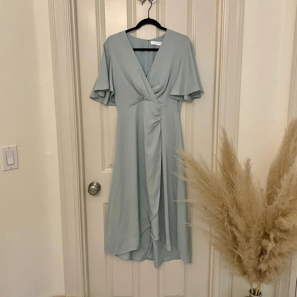 Blue ASTR blue flux wrap dress silky - Picture 1 of 6